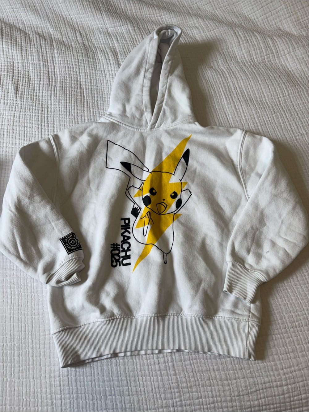 Kids Zara White Pikachu Graphic Hoodie - Yellow Accent